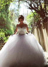 Gorgeous Crystals Tulle Vintage Ball Gown Wedding Dress Long Sleeves MyChicDress